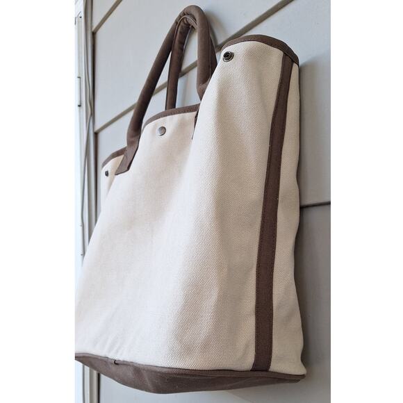 Restoration Hardware Heavy Duty Cotton Canvas Tote Bag Cream Brown 21.5"x14.5" - Picture 9 of 12